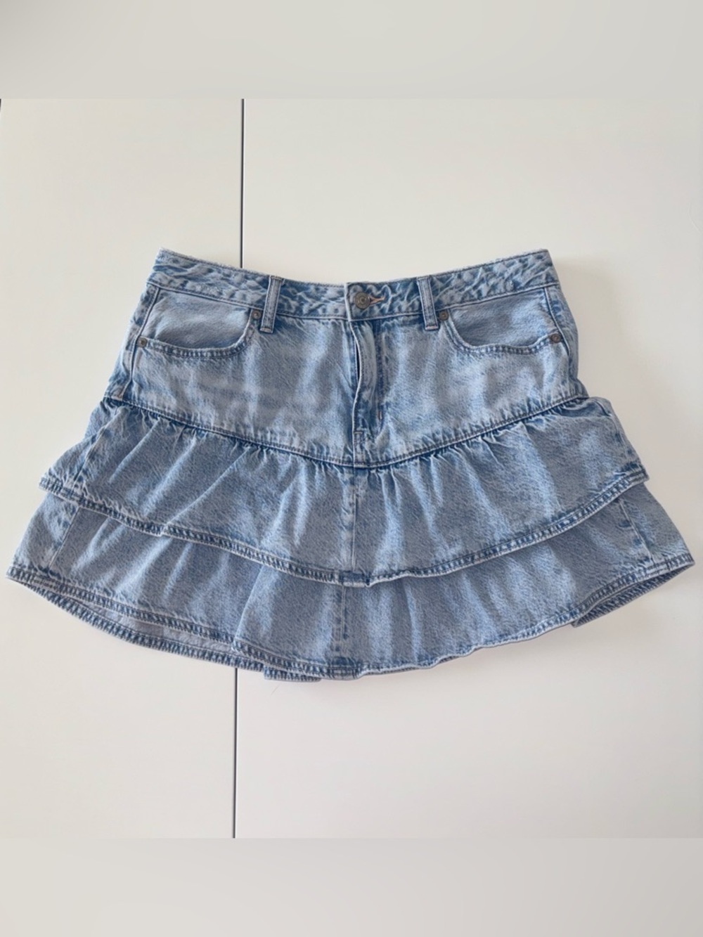 American Eagle Outfitters Light Blue Denim Tiered Mini Skirt